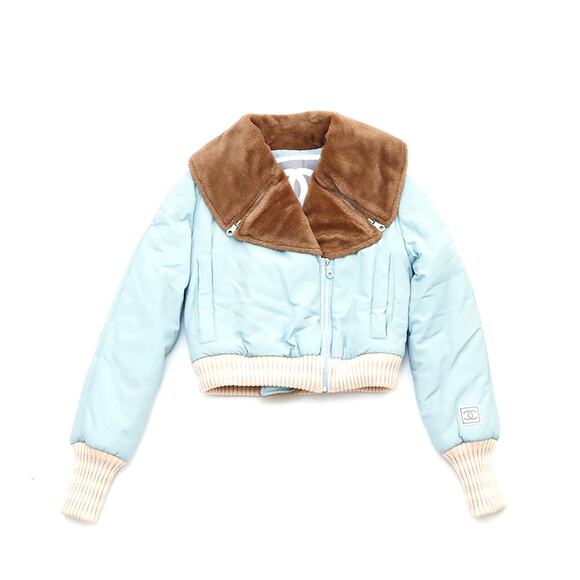 CHANEL Jackets & Blazers - Authentic CHANEL Vintage Sports Line Bomber Jacket 2001 Shawl Blue Ski Snow